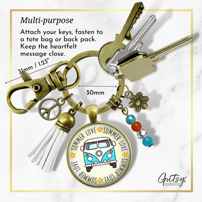 Summer Love Vintage Van Tassel Keychain Free Spirit Camper Bus Theme 70s Retro Charm Peace Boho Gift  Keychain - Women - Gutsy Goodness Handmade Jewelry