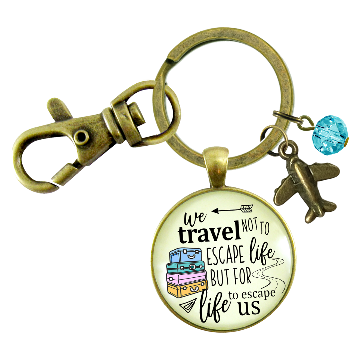 Travel Lover Tassel Keychain Adventure Theme Bronze Colorful Vacation Quote Pendant Airplane Charm Gift  Keychain - Women - Gutsy Goodness Handmade Jewelry