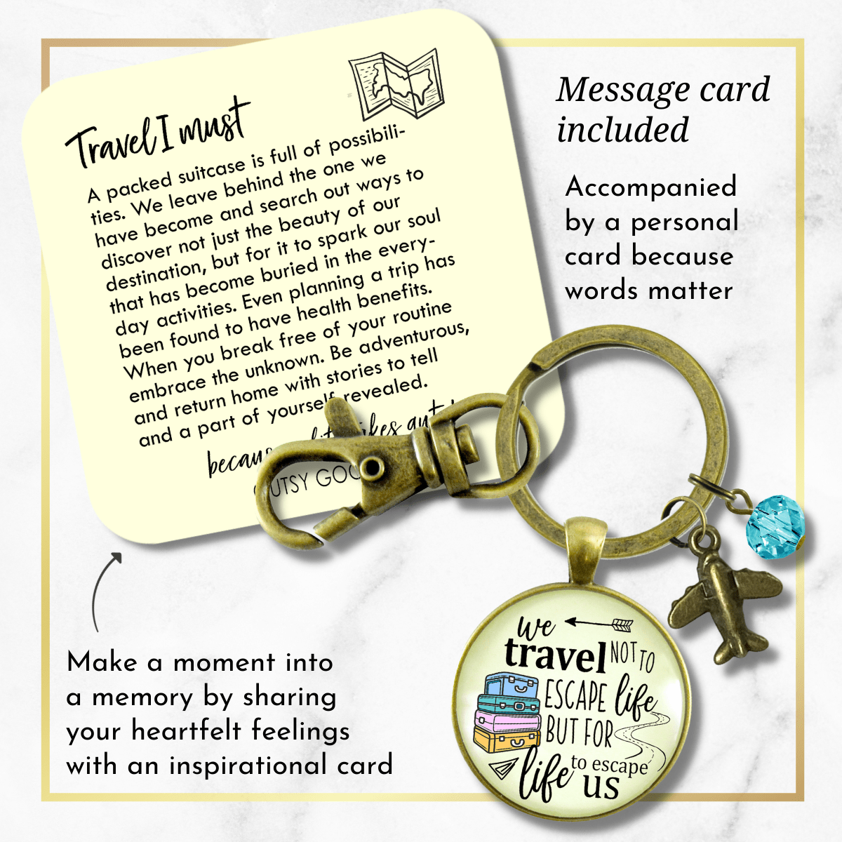 Travel Lover Tassel Keychain Adventure Theme Bronze Colorful Vacation Quote Pendant Airplane Charm Gift  Keychain - Women - Gutsy Goodness Handmade Jewelry