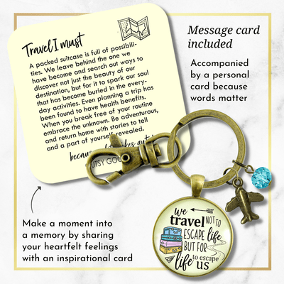 Travel Lover Tassel Keychain Adventure Theme Bronze Colorful Vacation Quote Pendant Airplane Charm Gift  Keychain - Women - Gutsy Goodness Handmade Jewelry