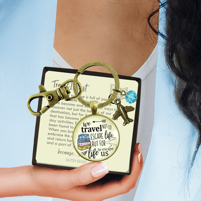Travel Lover Tassel Keychain Adventure Theme Bronze Colorful Vacation Quote Pendant Airplane Charm Gift  Keychain - Women - Gutsy Goodness Handmade Jewelry