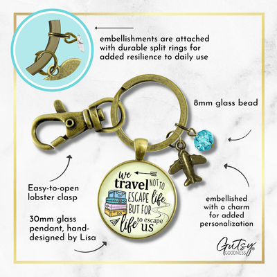Travel Lover Tassel Keychain Adventure Theme Bronze Colorful Vacation Quote Pendant Airplane Charm Gift  Keychain - Women - Gutsy Goodness Handmade Jewelry