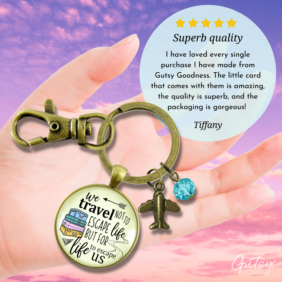 Travel Lover Tassel Keychain Adventure Theme Bronze Colorful Vacation Quote Pendant Airplane Charm Gift  Keychain - Women - Gutsy Goodness Handmade Jewelry