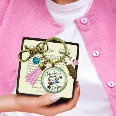 Camper Keychain Life Is Better Happy Camping Retro Theme Trailer RV Charm Boho Chic Pink Tassel  Keychain - Women - Gutsy Goodness Handmade Jewelry