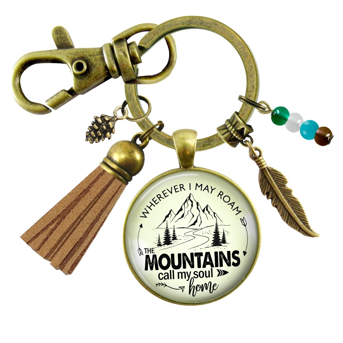 Handmade Gutsy Goodness Jewelry Wherever I Roam The Mountains Call My Soul Home Keychain Boho Jewelry Tassel Charm & Message Card