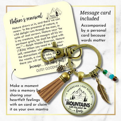 Handmade Gutsy Goodness Jewelry Wherever I Roam The Mountains Call My Soul Home Keychain Boho Jewelry Tassel Charm & Message Card