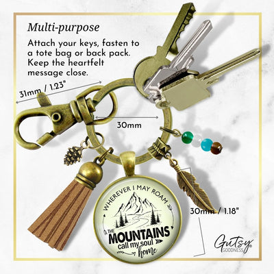 Handmade Gutsy Goodness Jewelry Wherever I Roam The Mountains Call My Soul Home Keychain Boho Jewelry Tassel Charm & Message Card