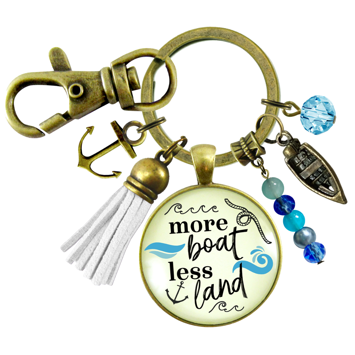 Boaters Keychain More Boat Less Land Nautical Lake Life Boating Anchor Tassel Sea Glass Style Charms  Keychain - Women - Gutsy Goodness Handmade Jewelry