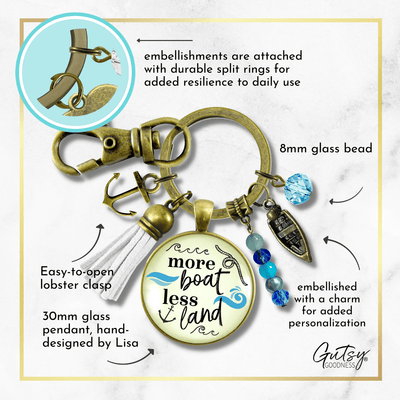 Boaters Keychain More Boat Less Land Nautical Lake Life Boating Anchor Tassel Sea Glass Style Charms  Keychain - Women - Gutsy Goodness Handmade Jewelry
