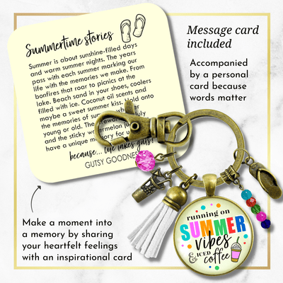 Summer Vibes Iced Coffee Tassel Keychain Colorful Beach Life Coffee Lover BFF Gift Drink Charm  Keychain - Women - Gutsy Goodness Handmade Jewelry