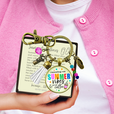 Summer Vibes Iced Coffee Tassel Keychain Colorful Beach Life Coffee Lover BFF Gift Drink Charm  Keychain - Women - Gutsy Goodness Handmade Jewelry