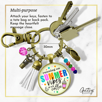 Summer Vibes Iced Coffee Tassel Keychain Colorful Beach Life Coffee Lover BFF Gift Drink Charm  Keychain - Women - Gutsy Goodness Handmade Jewelry