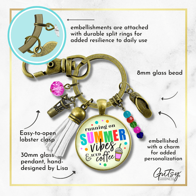 Summer Vibes Iced Coffee Tassel Keychain Colorful Beach Life Coffee Lover BFF Gift Drink Charm  Keychain - Women - Gutsy Goodness Handmade Jewelry