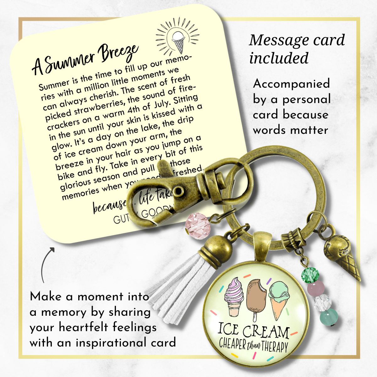 Ice Cream Keychain Cheaper Than Therapy Retro Ice Cream Cone Charm BFF Gift Tassel Summer Jewelry  Keychain - Women - Gutsy Goodness Handmade Jewelry