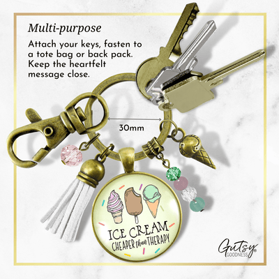 Ice Cream Keychain Cheaper Than Therapy Retro Ice Cream Cone Charm BFF Gift Tassel Summer Jewelry  Keychain - Women - Gutsy Goodness Handmade Jewelry