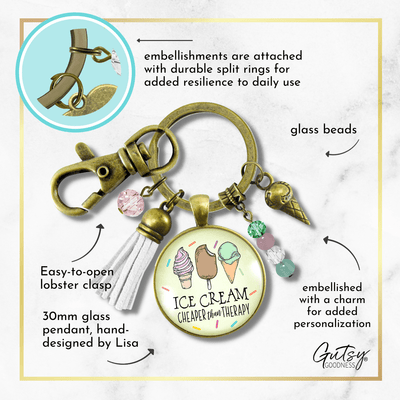 Ice Cream Keychain Cheaper Than Therapy Retro Ice Cream Cone Charm BFF Gift Tassel Summer Jewelry  Keychain - Women - Gutsy Goodness Handmade Jewelry