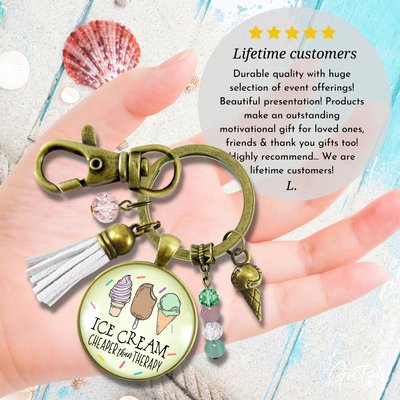 Ice Cream Keychain Cheaper Than Therapy Retro Ice Cream Cone Charm BFF Gift Tassel Summer Jewelry  Keychain - Women - Gutsy Goodness Handmade Jewelry