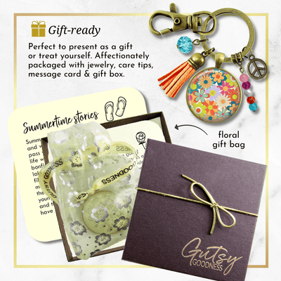 Groovy Flowers 70s Fashion Inspired Retro Keychain Bronze Pendant Tassel Peace Symbol Charm  Keychain - Women - Gutsy Goodness Handmade Jewelry