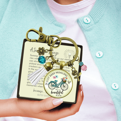 Just Keep Pedaling Bicycle Keychain Beautiful Ride Summer Boho Chic Colorful Tassel Flower Charms  Keychain - Women - Gutsy Goodness Handmade Jewelry