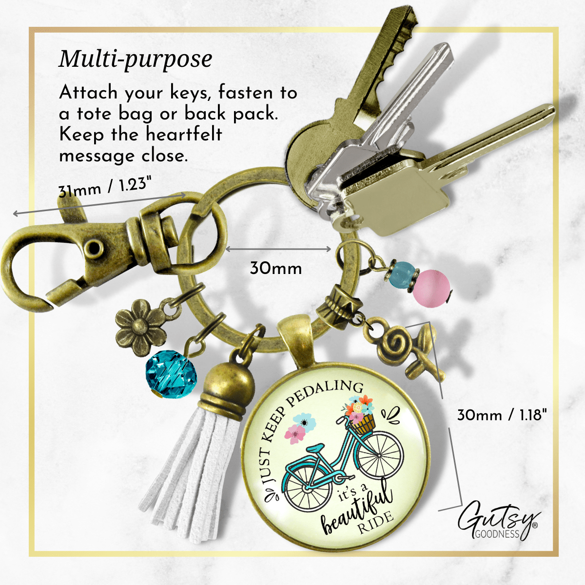 Just Keep Pedaling Bicycle Keychain Beautiful Ride Summer Boho Chic Colorful Tassel Flower Charms  Keychain - Women - Gutsy Goodness Handmade Jewelry