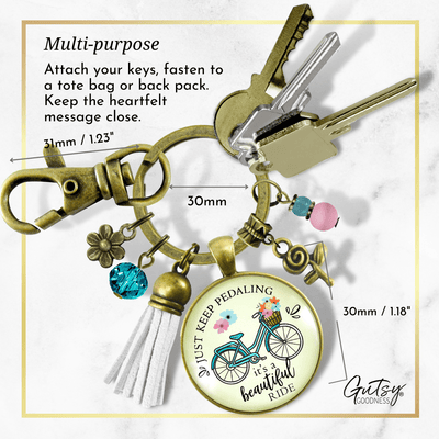 Just Keep Pedaling Bicycle Keychain Beautiful Ride Summer Boho Chic Colorful Tassel Flower Charms  Keychain - Women - Gutsy Goodness Handmade Jewelry
