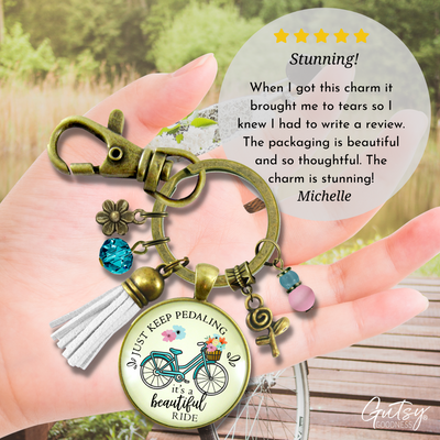 Just Keep Pedaling Bicycle Keychain Beautiful Ride Summer Boho Chic Colorful Tassel Flower Charms  Keychain - Women - Gutsy Goodness Handmade Jewelry