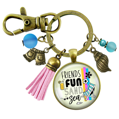 Friends Fun Sand Sea Keychain Summer Ocean Handmade Beach Chair Vacay Jewelry Sea Glass Style Bead Sea Shell Tassel Charm Beach Lover Gift  Keychain - Women - Gutsy Goodness Handmade Jewelry
