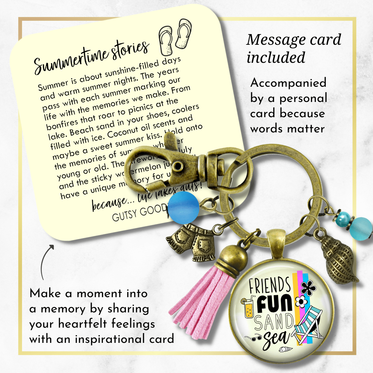 Friends Fun Sand Sea Keychain Summer Ocean Handmade Beach Chair Vacay Jewelry Sea Glass Style Bead Sea Shell Tassel Charm Beach Lover Gift  Keychain - Women - Gutsy Goodness Handmade Jewelry