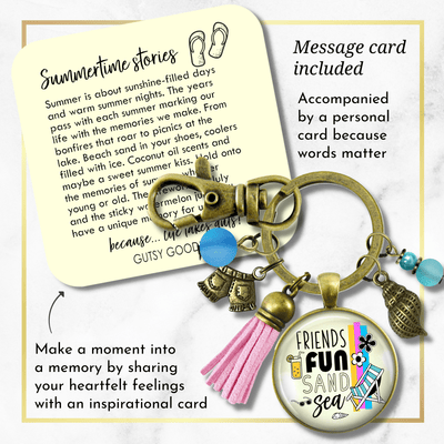 Friends Fun Sand Sea Keychain Summer Ocean Handmade Beach Chair Vacay Jewelry Sea Glass Style Bead Sea Shell Tassel Charm Beach Lover Gift  Keychain - Women - Gutsy Goodness Handmade Jewelry