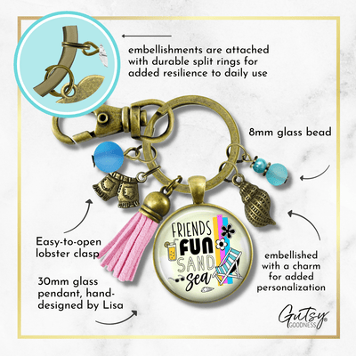Friends Fun Sand Sea Keychain Summer Ocean Handmade Beach Chair Vacay Jewelry Sea Glass Style Bead Sea Shell Tassel Charm Beach Lover Gift  Keychain - Women - Gutsy Goodness Handmade Jewelry