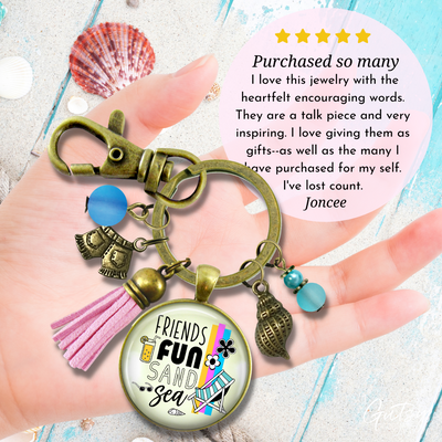 Friends Fun Sand Sea Keychain Summer Ocean Handmade Beach Chair Vacay Jewelry Sea Glass Style Bead Sea Shell Tassel Charm Beach Lover Gift  Keychain - Women - Gutsy Goodness Handmade Jewelry