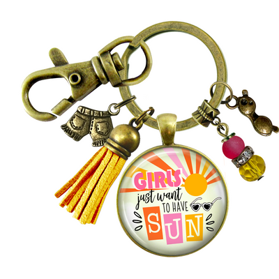 Girls Just Want To Have Sun Summertime Keychain 70s Retro Fashion Tassel Jewelry Sunglasses Charm  Keychain - Women - Gutsy Goodness Handmade Jewelry