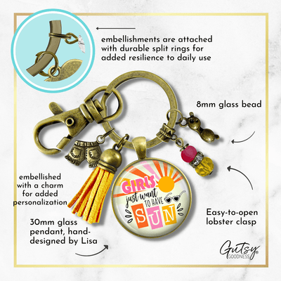 Girls Just Want To Have Sun Summertime Keychain 70s Retro Fashion Tassel Jewelry Sunglasses Charm  Keychain - Women - Gutsy Goodness Handmade Jewelry