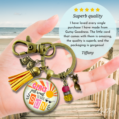 Girls Just Want To Have Sun Summertime Keychain 70s Retro Fashion Tassel Jewelry Sunglasses Charm  Keychain - Women - Gutsy Goodness Handmade Jewelry