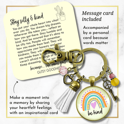Be Kind Summer Boho Style Rainbow Keychain Peace Symbol Charm Tassel Vintage Vibe Gift Jewelry  Keychain - Women - Gutsy Goodness Handmade Jewelry