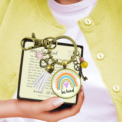 Be Kind Summer Boho Style Rainbow Keychain Peace Symbol Charm Tassel Vintage Vibe Gift Jewelry  Keychain - Women - Gutsy Goodness Handmade Jewelry
