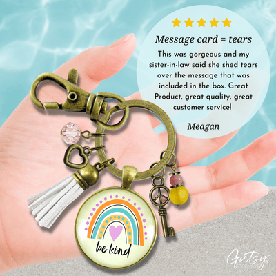 Be Kind Summer Boho Style Rainbow Keychain Peace Symbol Charm Tassel Vintage Vibe Gift Jewelry  Keychain - Women - Gutsy Goodness Handmade Jewelry