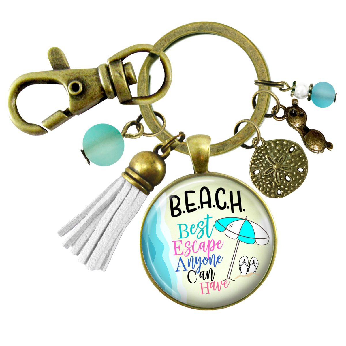 Beach Keychain Best Escape Summer Ocean Handmade Vacation Tropical Tassel Jewelry Sunglasses Charm  Keychain - Women - Gutsy Goodness Handmade Jewelry