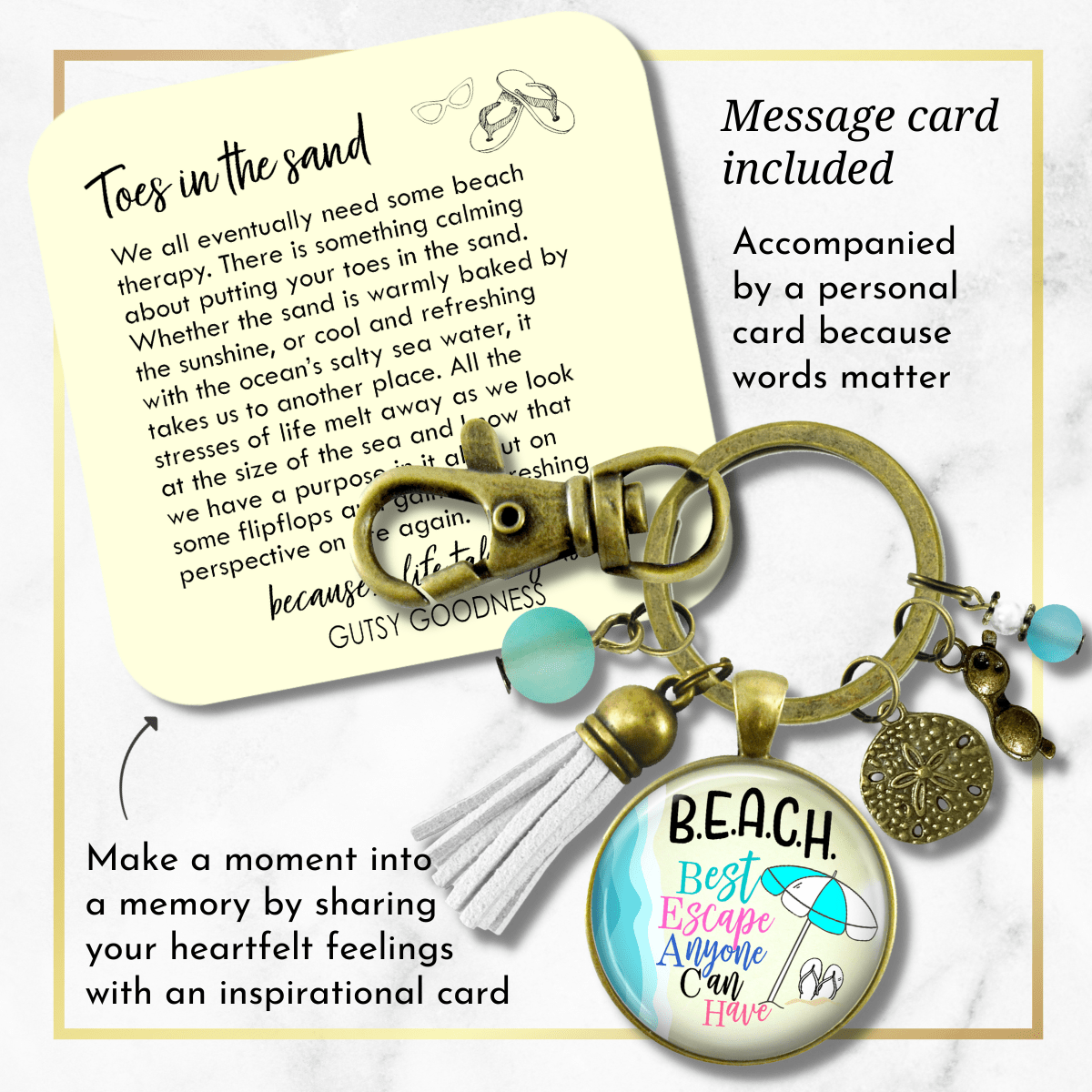 Beach Keychain Best Escape Summer Ocean Handmade Vacation Tropical Tassel Jewelry Sunglasses Charm  Keychain - Women - Gutsy Goodness Handmade Jewelry