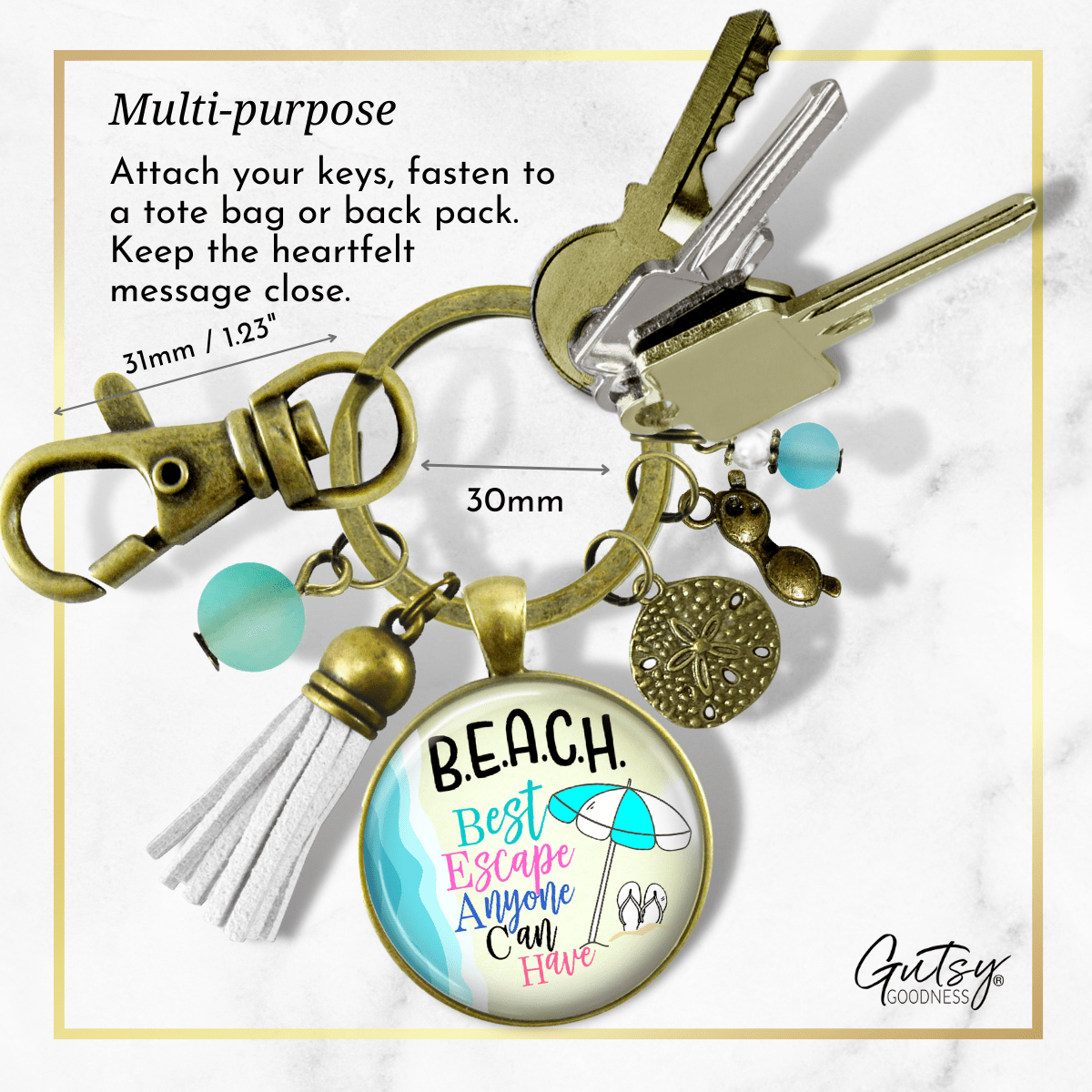 Beach Keychain Best Escape Summer Ocean Handmade Vacation Tropical Tassel Jewelry Sunglasses Charm  Keychain - Women - Gutsy Goodness Handmade Jewelry