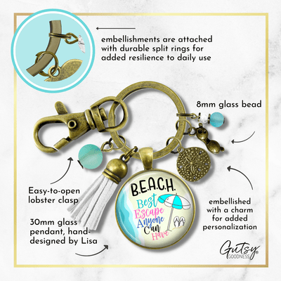 Beach Keychain Best Escape Summer Ocean Handmade Vacation Tropical Tassel Jewelry Sunglasses Charm  Keychain - Women - Gutsy Goodness Handmade Jewelry