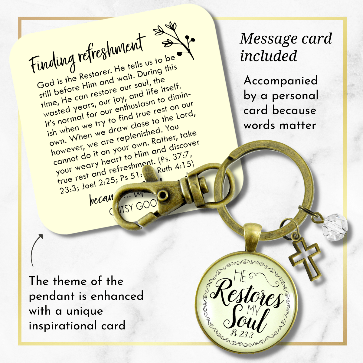 He Restores My Soul Psalm 23 Keychain Faith Inspired Charm Jewelry For Women - Gutsy Goodness