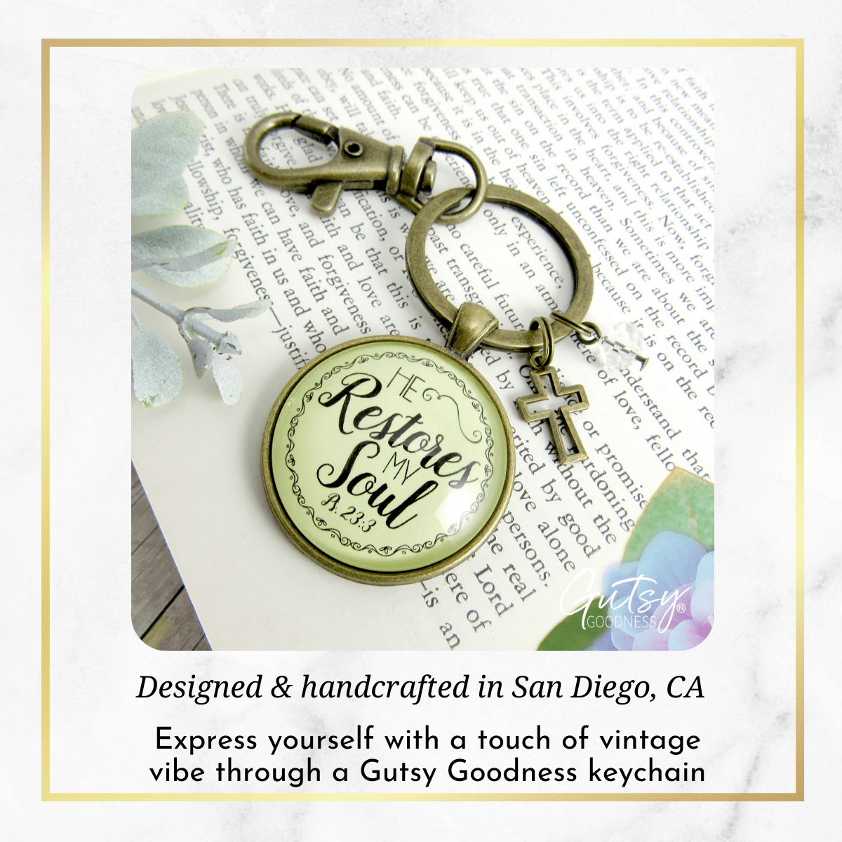 He Restores My Soul Psalm 23 Keychain Faith Inspired Charm Jewelry For Women - Gutsy Goodness