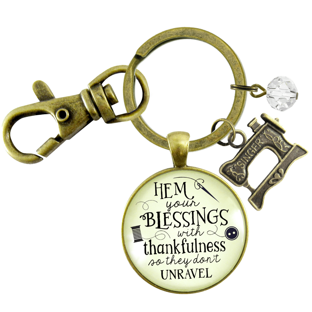 Seamstress Keychain Hem Your Blessings Thankful Grateful Womens Vintage Sewing Jewelry Gift - Gutsy Goodness Handmade Jewelry;Seamstress Keychain Hem Your Blessings Thankful Grateful Womens Vintage Sewing Jewelry Gift - Gutsy Goodness Handmade Jewelry Gifts