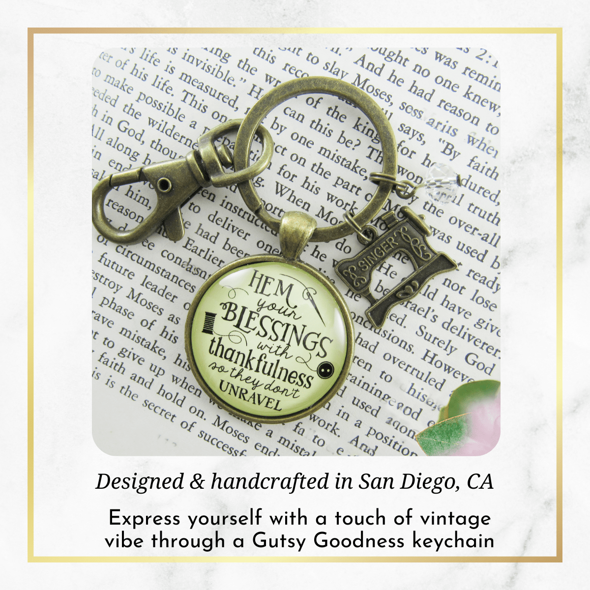 Seamstress Keychain Hem Your Blessings Thankful Grateful Womens Vintage Sewing Jewelry Gift - Gutsy Goodness Handmade Jewelry;Seamstress Keychain Hem Your Blessings Thankful Grateful Womens Vintage Sewing Jewelry Gift - Gutsy Goodness Handmade Jewelry Gifts