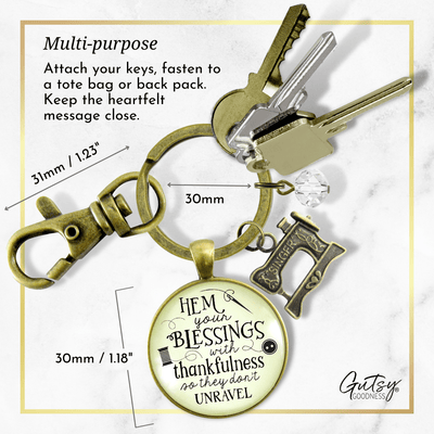 Seamstress Keychain Hem Your Blessings Thankful Grateful Womens Vintage Sewing Jewelry Gift - Gutsy Goodness Handmade Jewelry;Seamstress Keychain Hem Your Blessings Thankful Grateful Womens Vintage Sewing Jewelry Gift - Gutsy Goodness Handmade Jewelry Gifts
