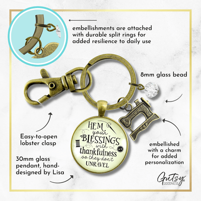Seamstress Keychain Hem Your Blessings Thankful Grateful Womens Vintage Sewing Jewelry Gift - Gutsy Goodness Handmade Jewelry;Seamstress Keychain Hem Your Blessings Thankful Grateful Womens Vintage Sewing Jewelry Gift - Gutsy Goodness Handmade Jewelry Gifts