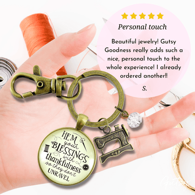 Seamstress Keychain Hem Your Blessings Thankful Grateful Womens Vintage Sewing Jewelry Gift - Gutsy Goodness Handmade Jewelry;Seamstress Keychain Hem Your Blessings Thankful Grateful Womens Vintage Sewing Jewelry Gift - Gutsy Goodness Handmade Jewelry Gifts