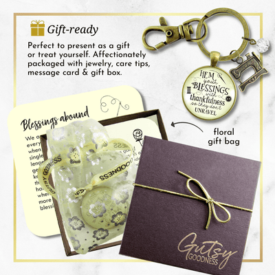 Seamstress Keychain Hem Your Blessings Thankful Grateful Womens Vintage Sewing Jewelry Gift - Gutsy Goodness Handmade Jewelry;Seamstress Keychain Hem Your Blessings Thankful Grateful Womens Vintage Sewing Jewelry Gift - Gutsy Goodness Handmade Jewelry Gifts