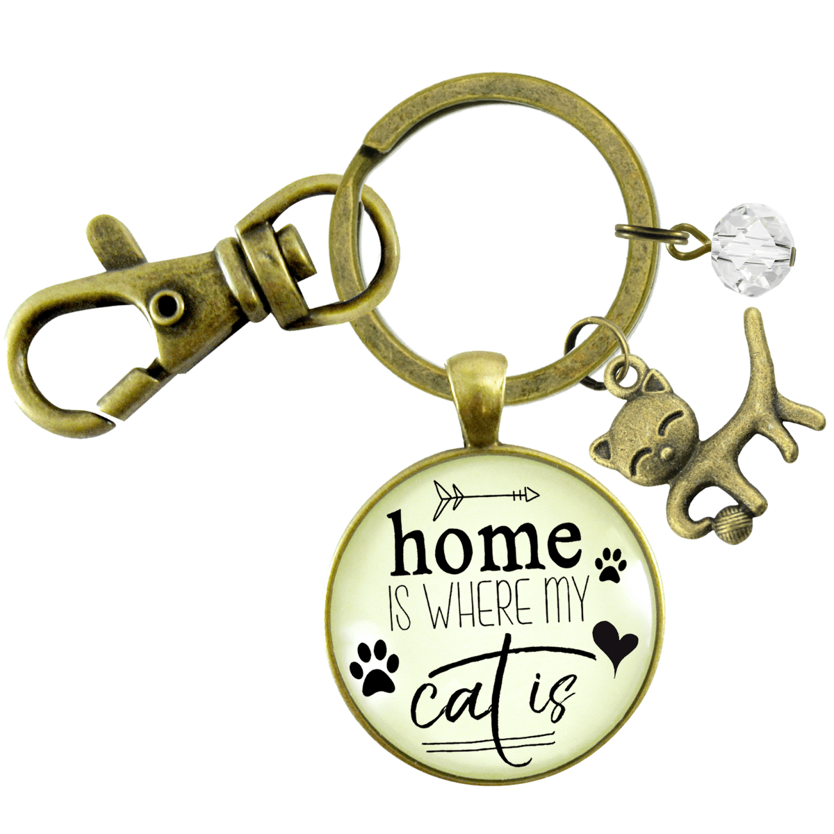 Cat Keychain Home Is Where My Cat Is Gift Quote Kitty Lover Related Feline Jewelry For Women - Gutsy Goodness Handmade Jewelry;Cat Keychain Home Is Where My Cat Is Gift Quote Kitty Lover Related Feline Jewelry For Women - Gutsy Goodness Handmade Jewelry Gifts